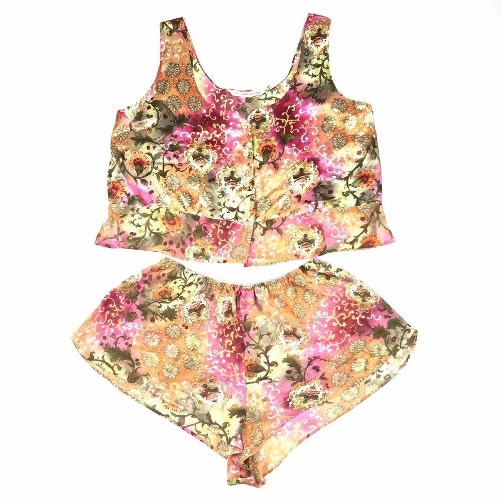 Victoria's Secret Women's Floral Button Front Top 2 Piece Pajama Shorts Large
